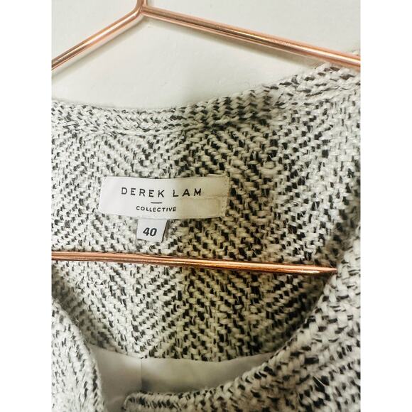 DEREK LAM COLLECTIVE Gray Gold Button Front Zip Up Sleeve Tweed Jacket Size 40 - Picture 10 of 14